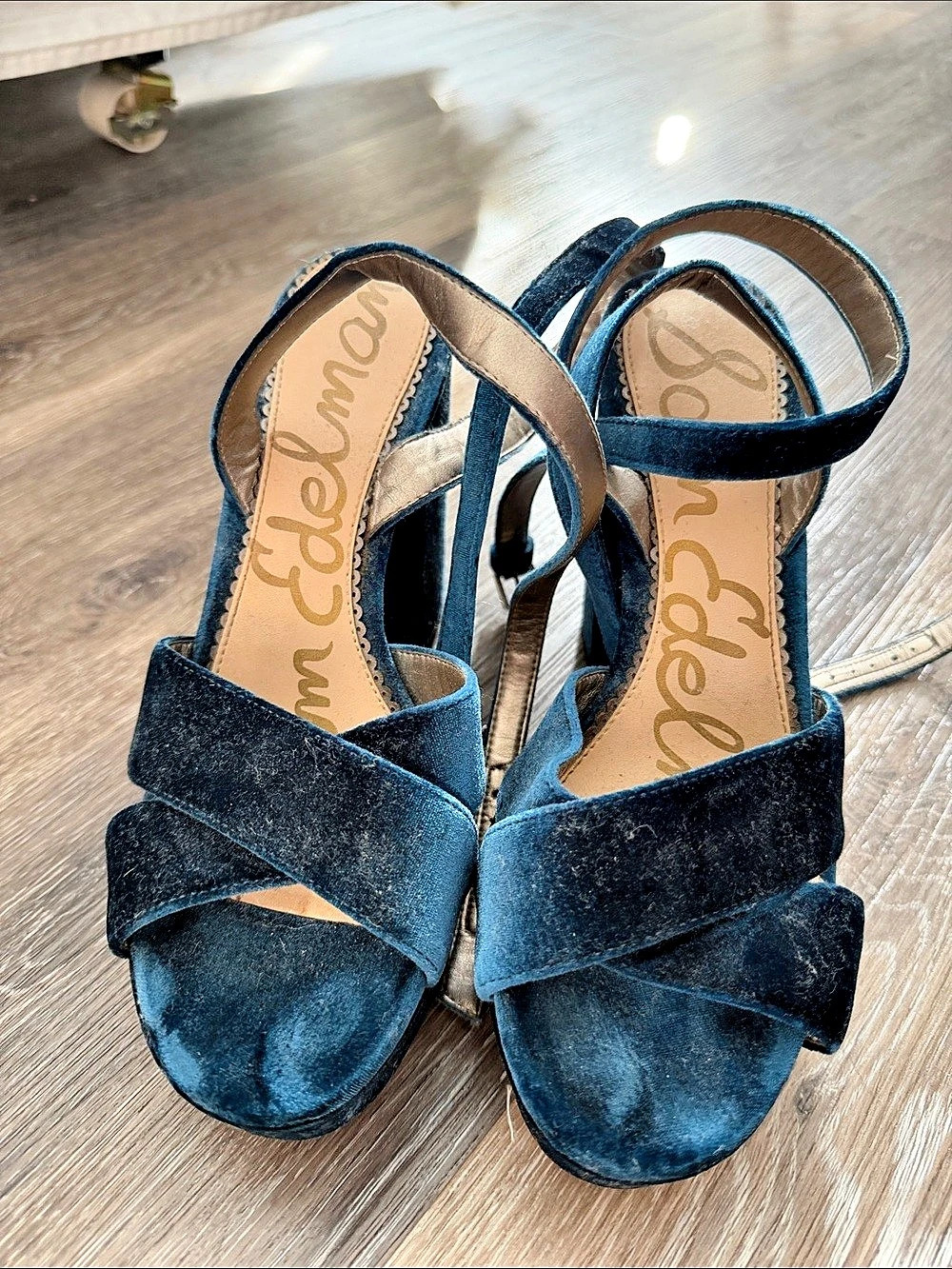 Sam Edelman Block Heel Sandal Blue Velvet Heels